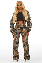 Khadiyah Black Crop Tapestry Varsity Jacket