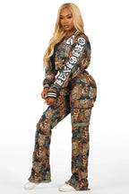 Khadiyah Black Crop Tapestry Varsity Jacket