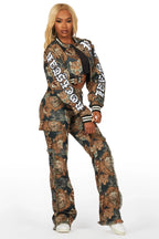 Khadiyah Black Animal Print Tapestry Stacked Pant