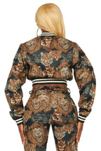 Khadiyah Black Crop Tapestry Varsity Jacket