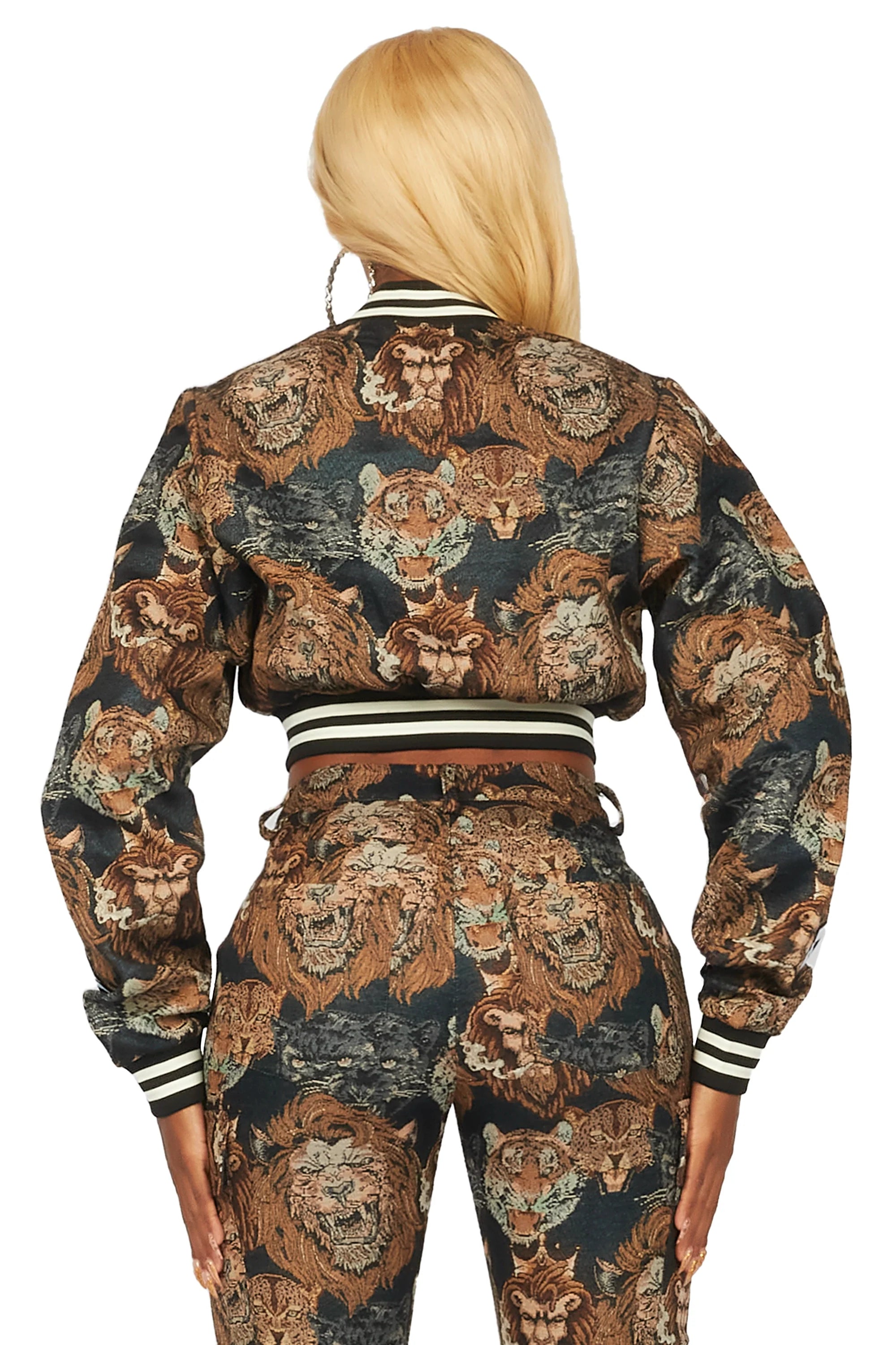 Khadiyah Black Crop Tapestry Varsity Jacket