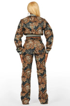 Khadiyah Black Crop Tapestry Varsity Jacket