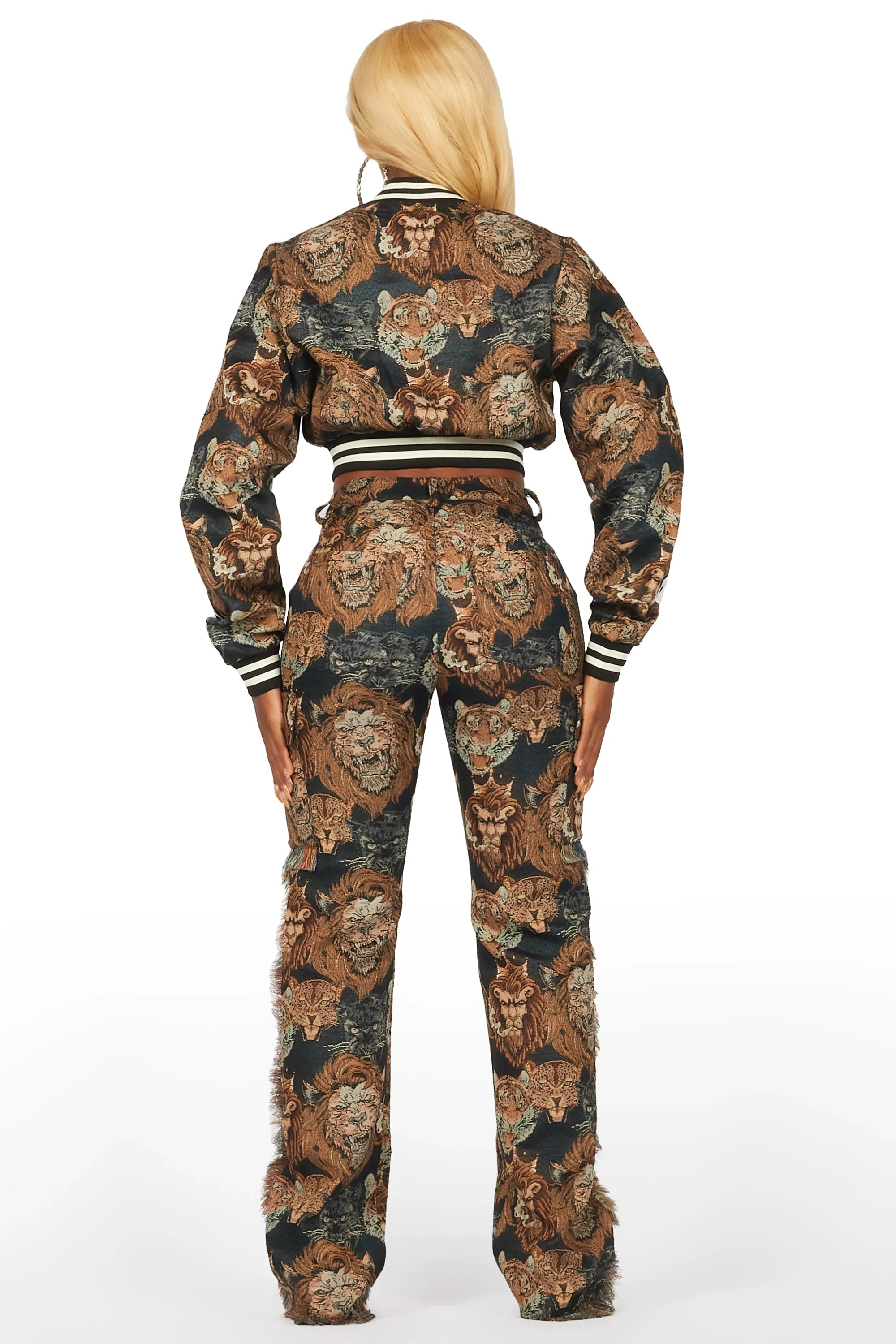 Khadiyah Black Crop Tapestry Varsity Jacket