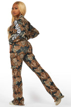 Khadiyah Black Animal Print Tapestry Stacked Pant