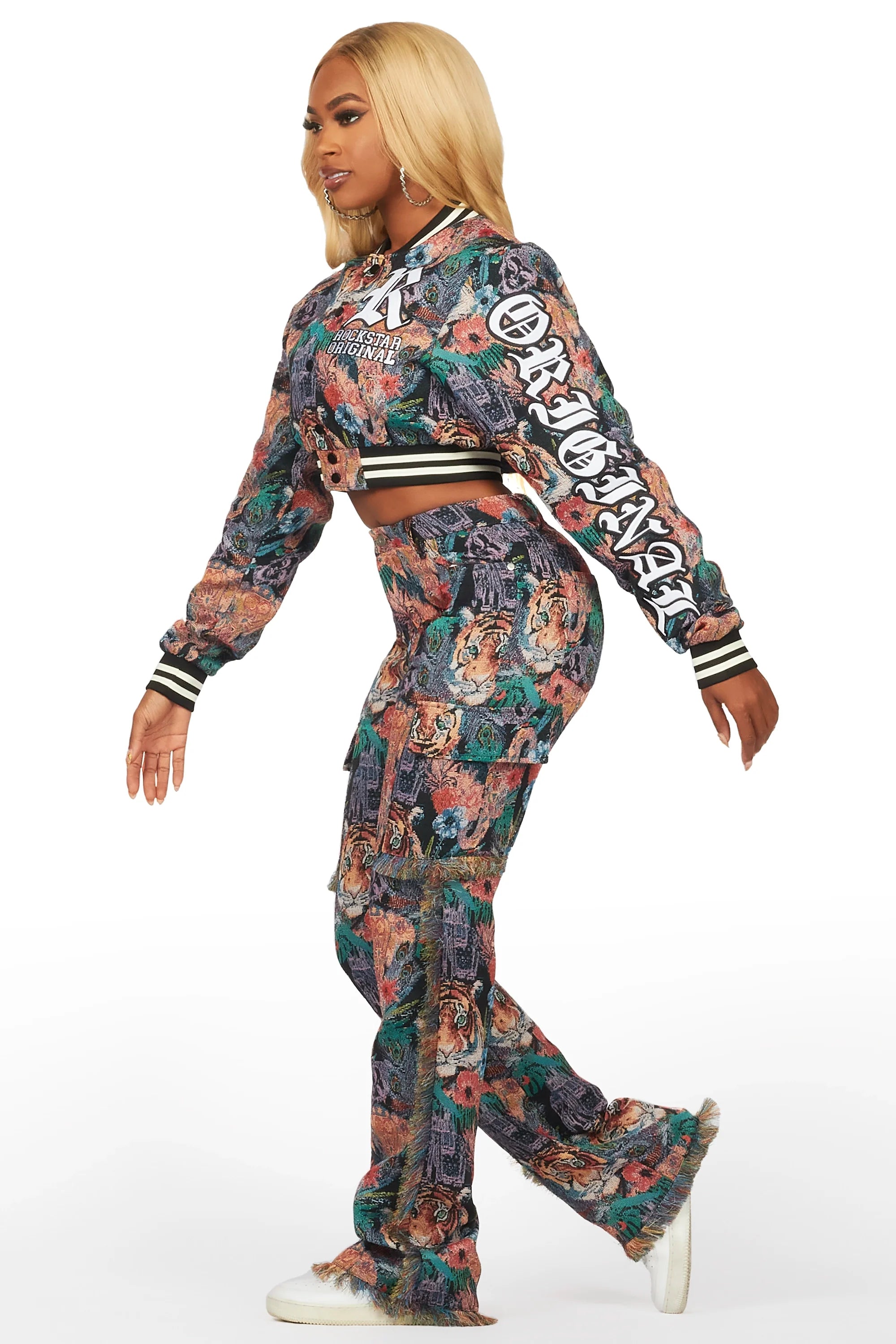 Rena Black Tapestry Stacked Pant