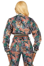 Rena Black Crop Tapestry Varsity Jacket