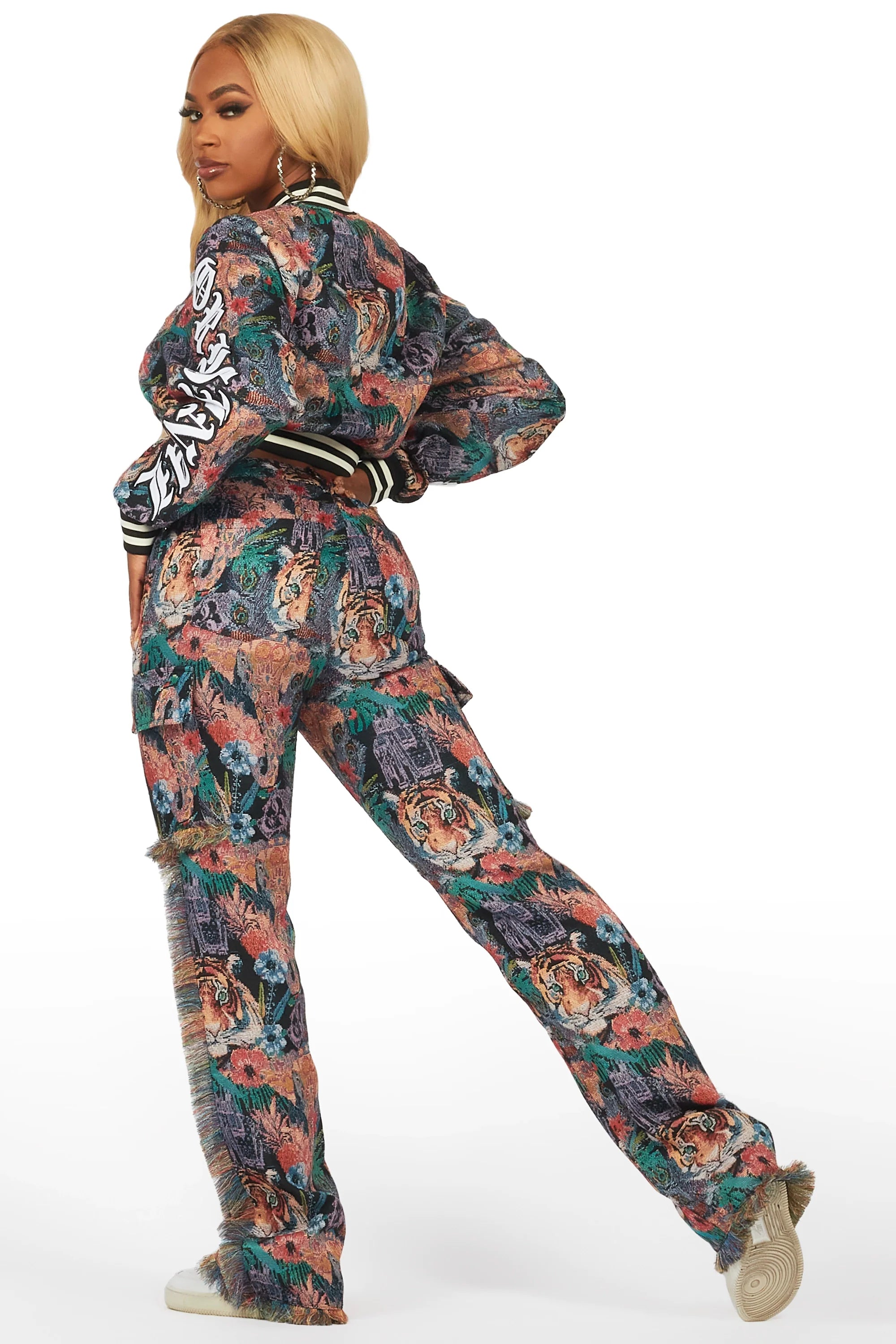 Rena Black Tapestry Stacked Pant