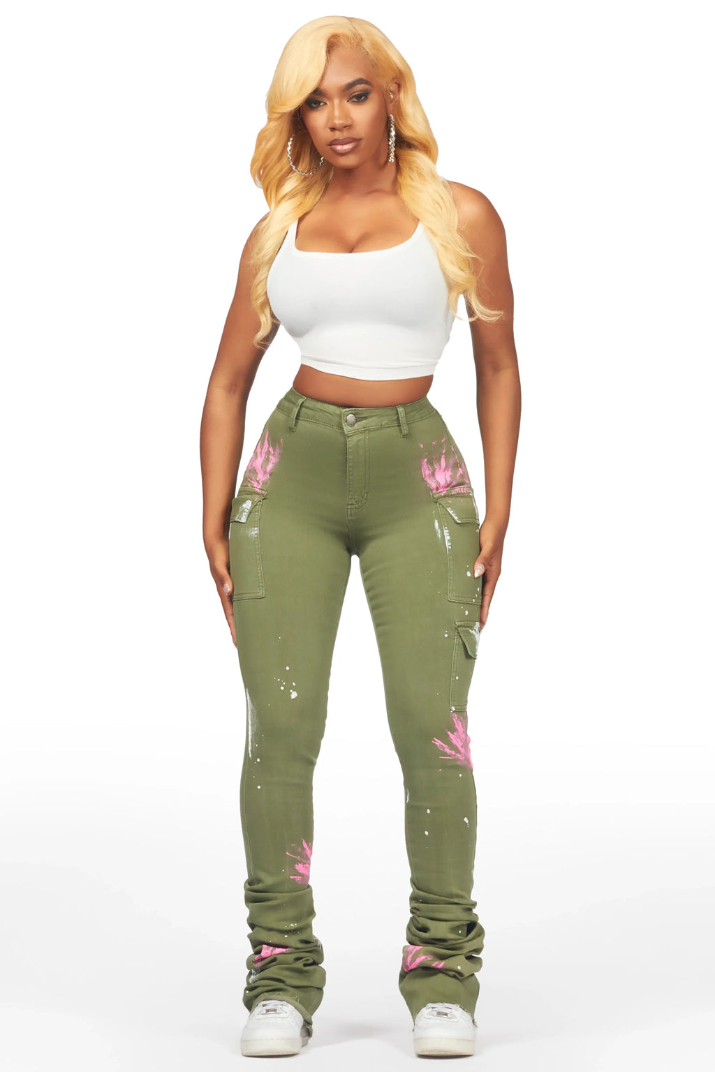 Breanna Olive Painted Super Stacked Jean