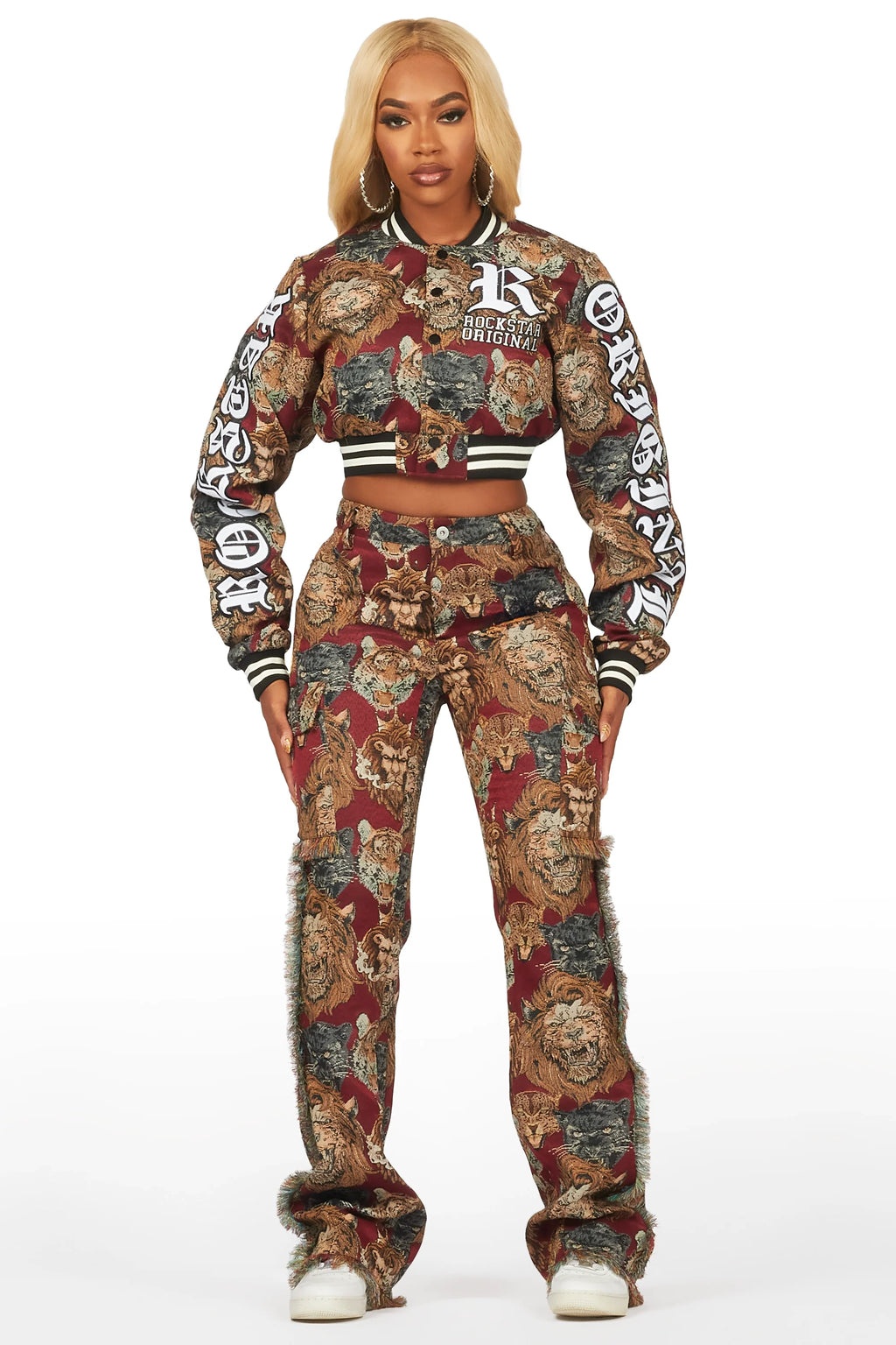 Khadiyah Red Animal Print Tapestry Stacked Pant