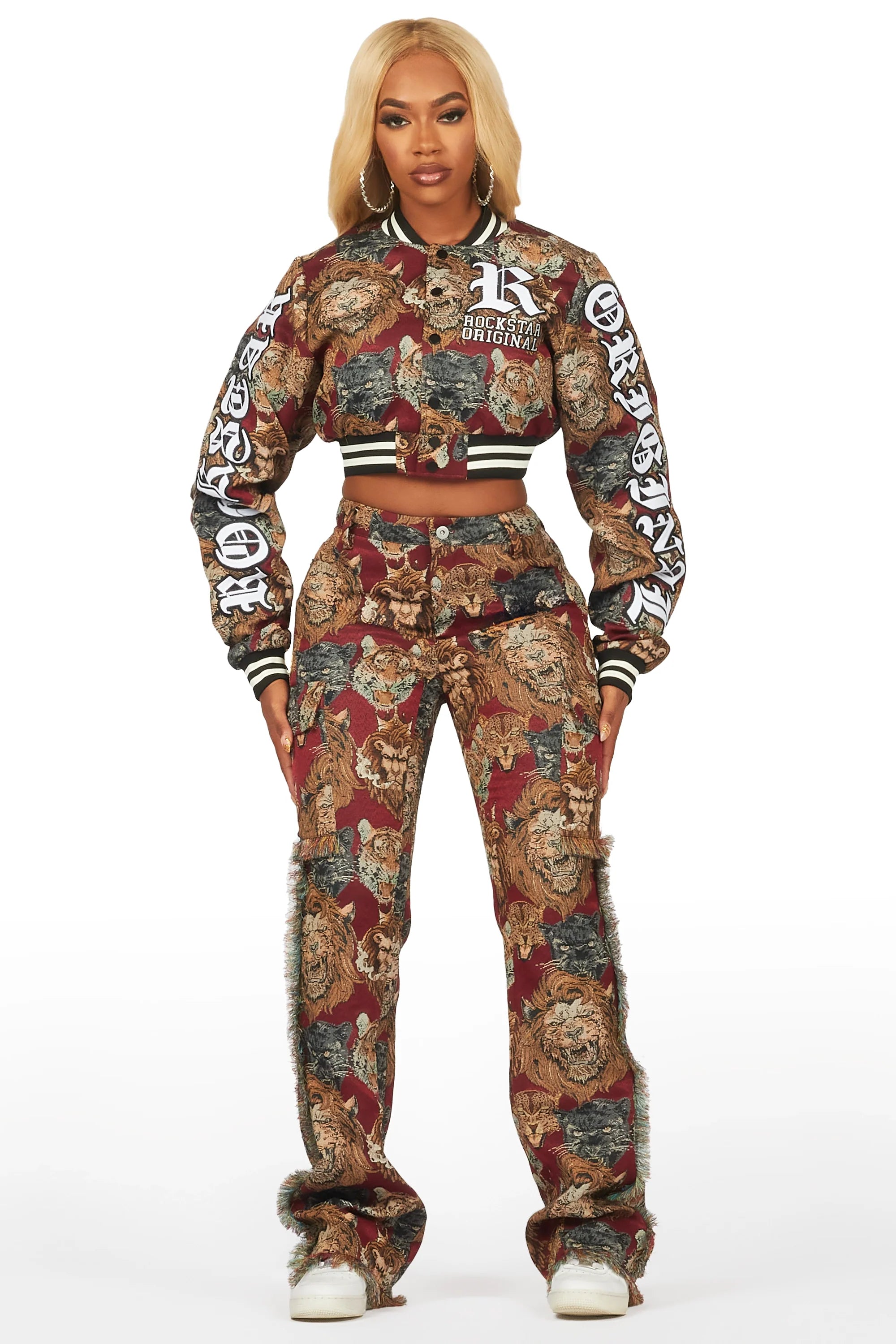 Khadiyah Red Animal Print Tapestry Stacked Pant