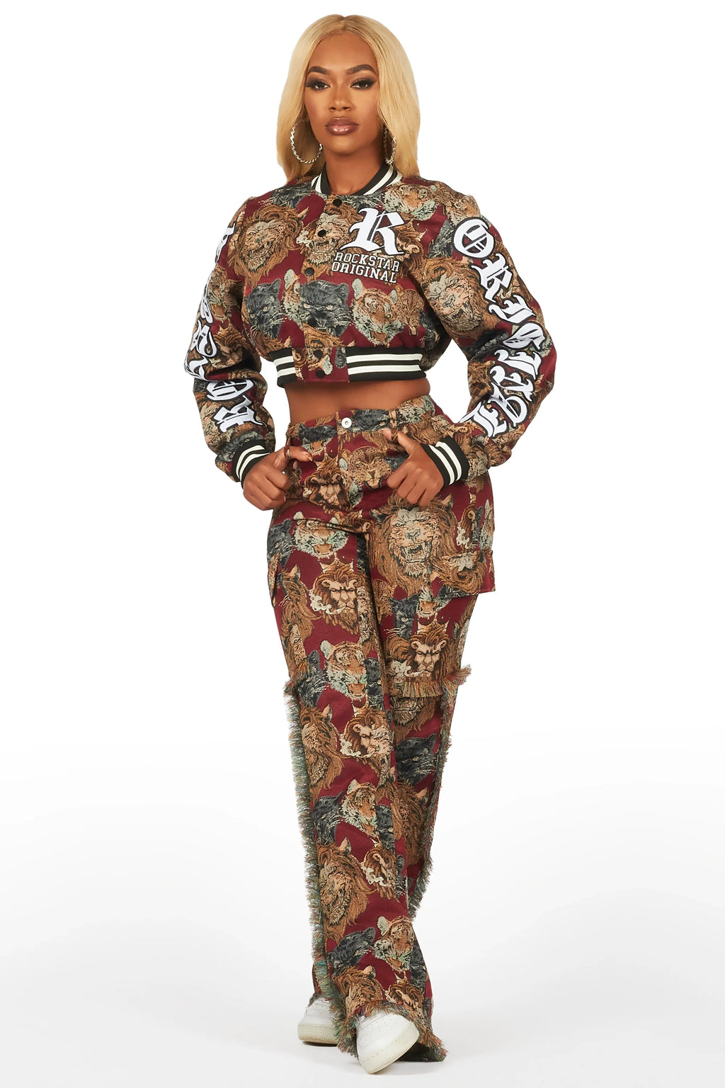 Khadiyah Red Animal Print Tapestry Stacked Pant