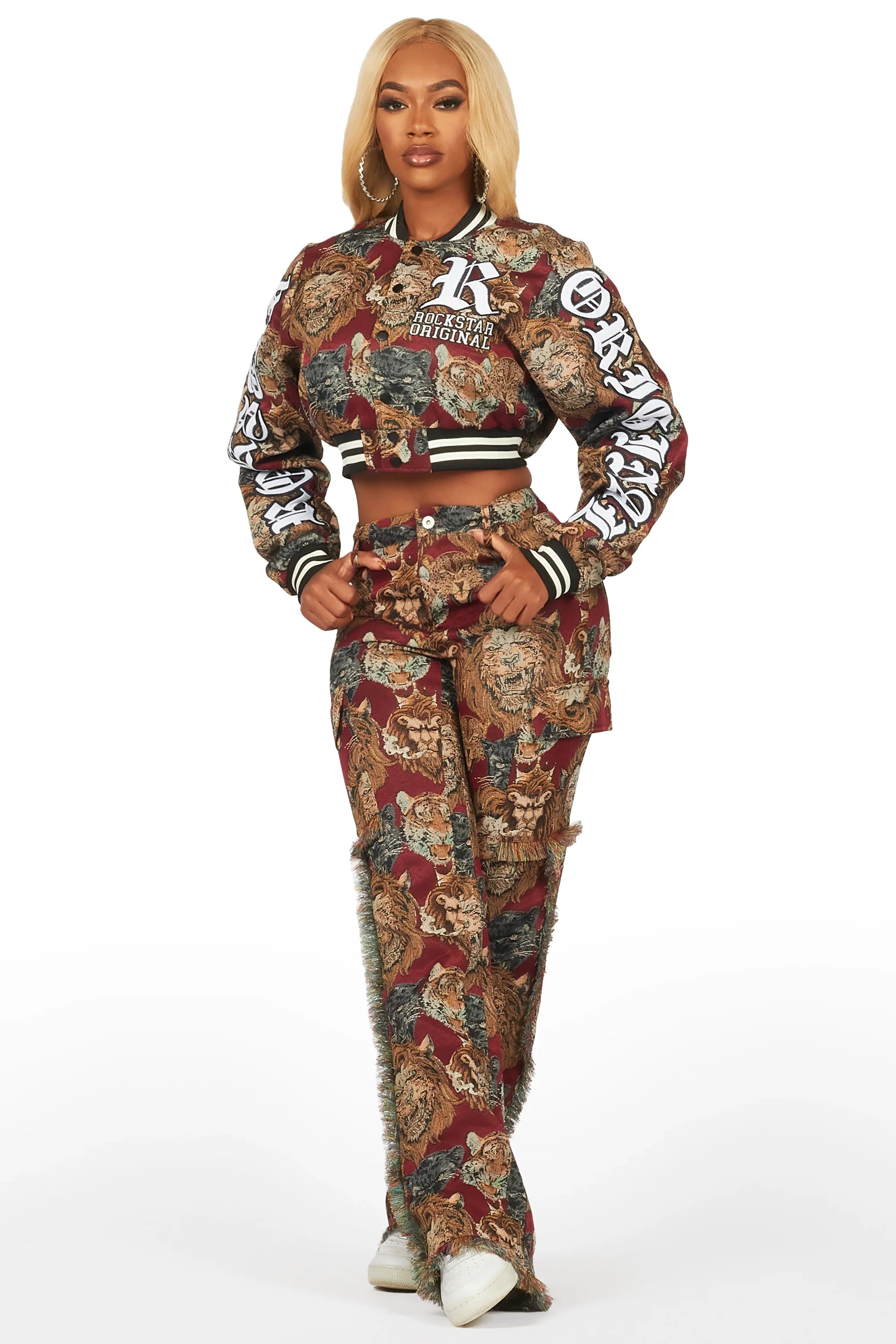 Khadiyah Red Animal Print Tapestry Stacked Pant