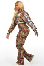 Khadiyah Red Animal Print Tapestry Stacked Pant