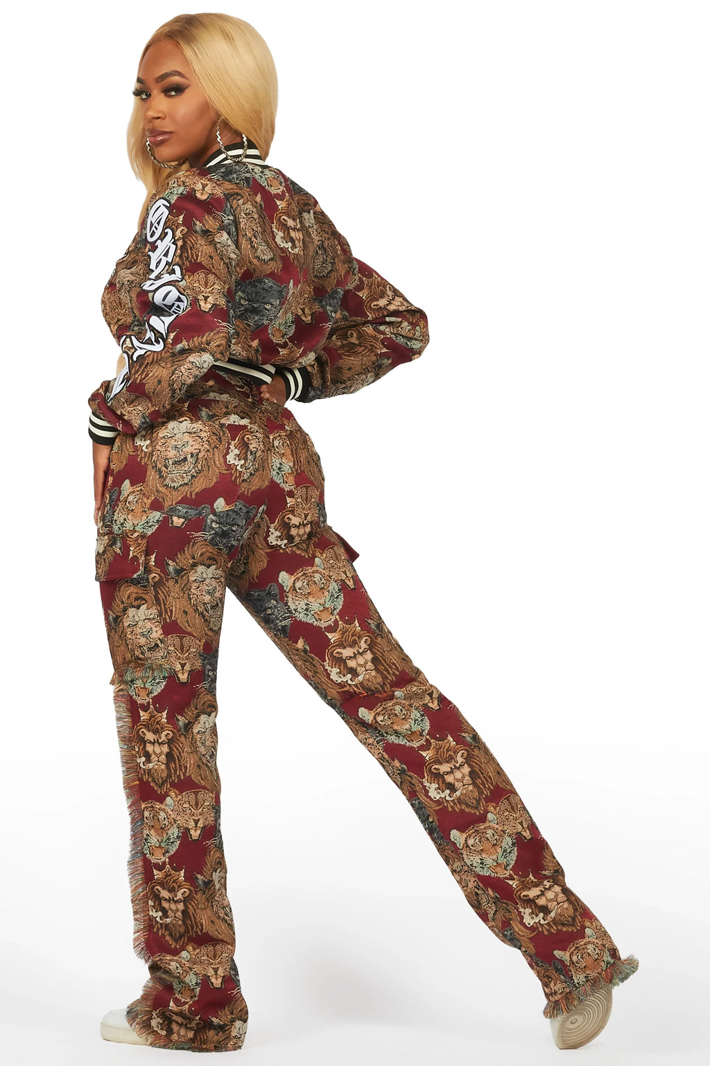 Khadiyah Red Animal Print Tapestry Stacked Pant