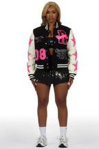 Krystle Black Oversized Varsity Jacket