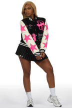 Krystle Black Oversized Varsity Jacket