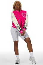 Yalanda Hot Pink Oversized Varsity Jacket