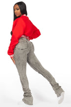 Gianni Red Crop Rhinestone Varsity Jacket