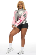 Aniya Grey Oversized Varsity Jacket