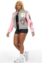 Aniya Grey Oversized Varsity Jacket