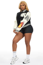 Aniya Black Oversized Varsity Jacket