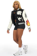 Aniya Black Oversized Varsity Jacket