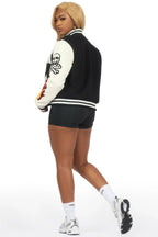 Aniya Black Oversized Varsity Jacket