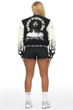 Yalanda Black Oversized Varsity Jacket