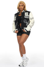 Sharray Black Oversized Varsity Jacket