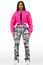 Lavenda Grey Camo Cargo Stacked Track Pant