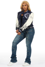 Yalanda Navy Oversized Varsity Jacket