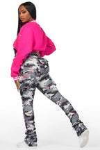 Gianni Hot Pink Crop Rhinestone Varsity Jacket