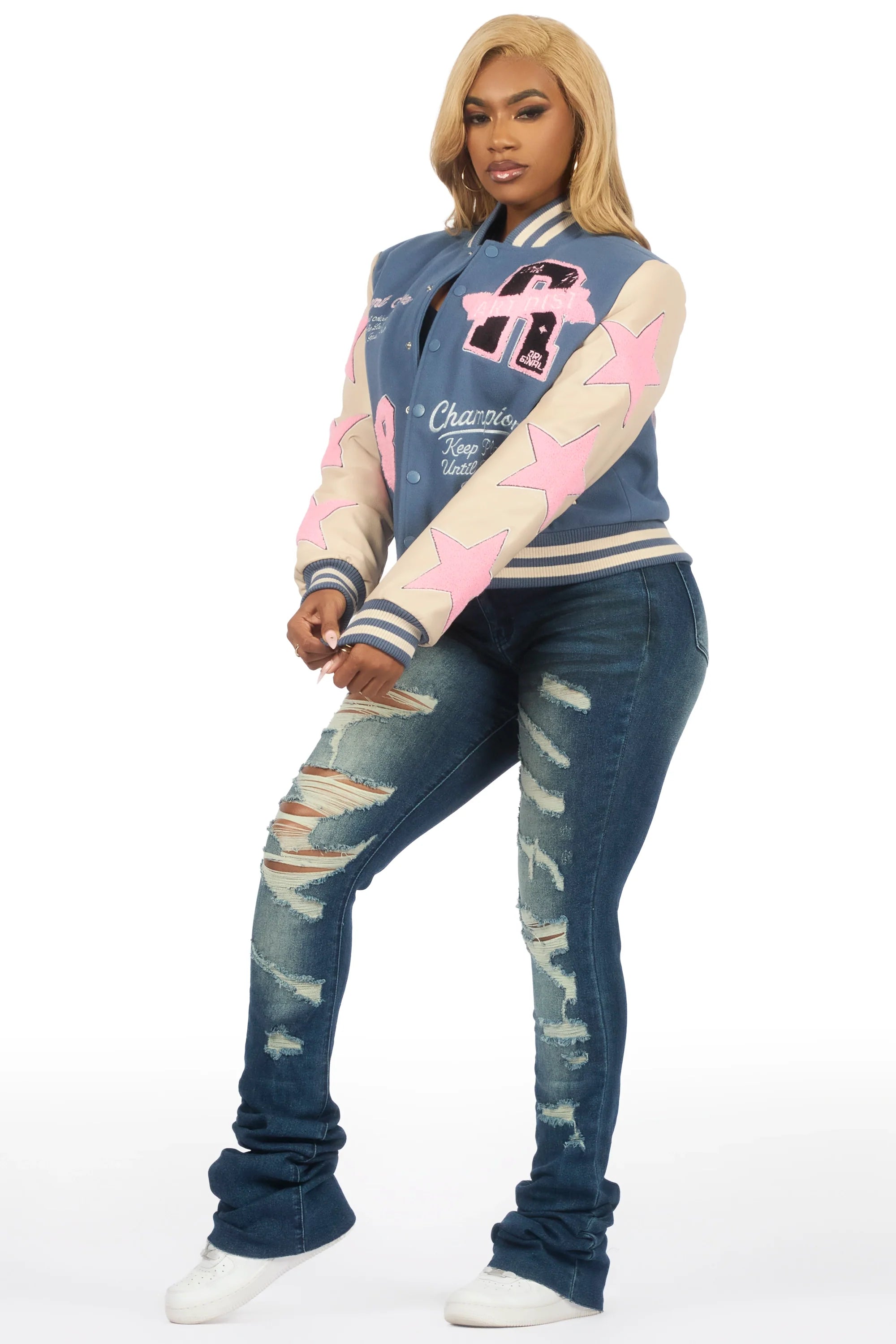 Krystle Navy Oversized Varsity Jacket