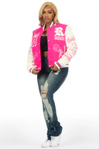 Sharray Hot Pink Oversized Varsity Jacket