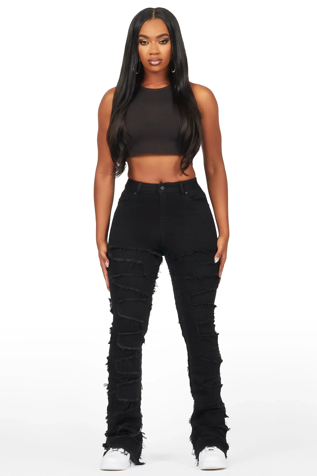 Zariyah Black Stacked Flare Jean