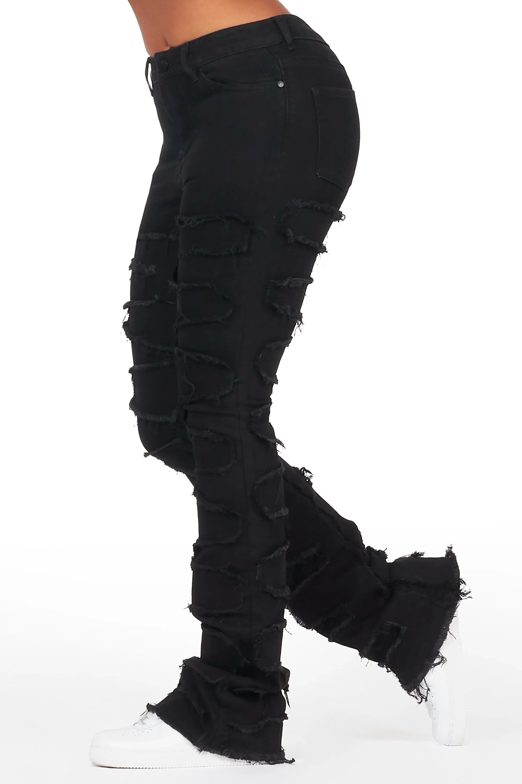 Zariyah Black Stacked Flare Jean