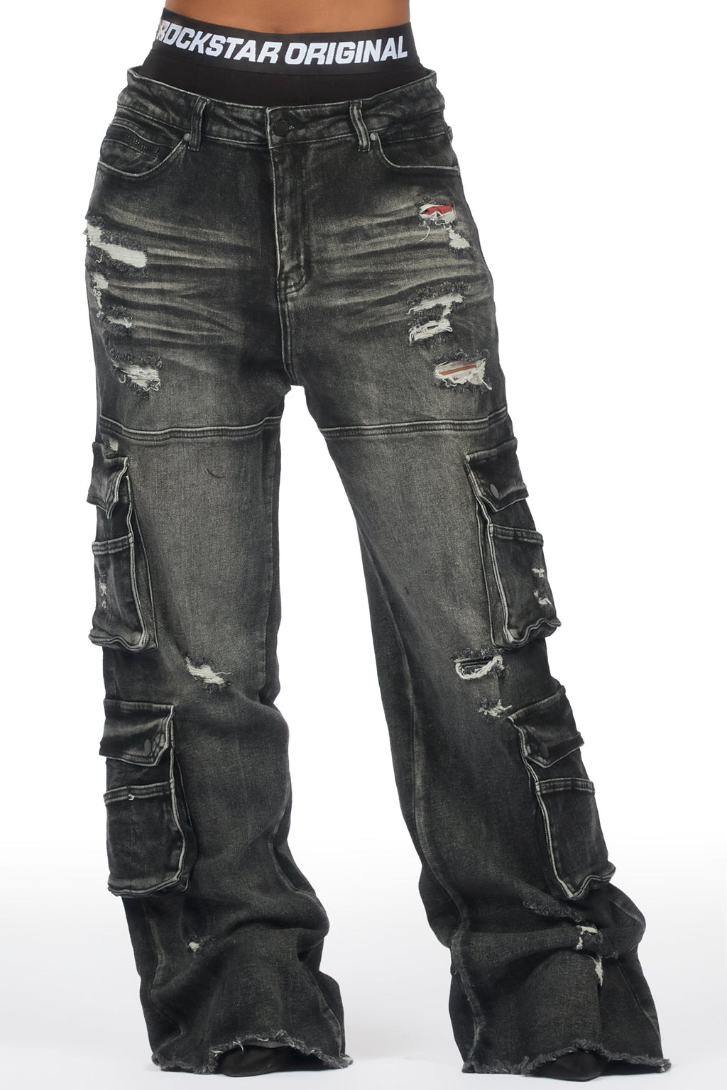 Taite Black Wash Baggy Cargo Jean