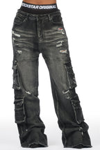 Taite Black Wash Baggy Cargo Jean