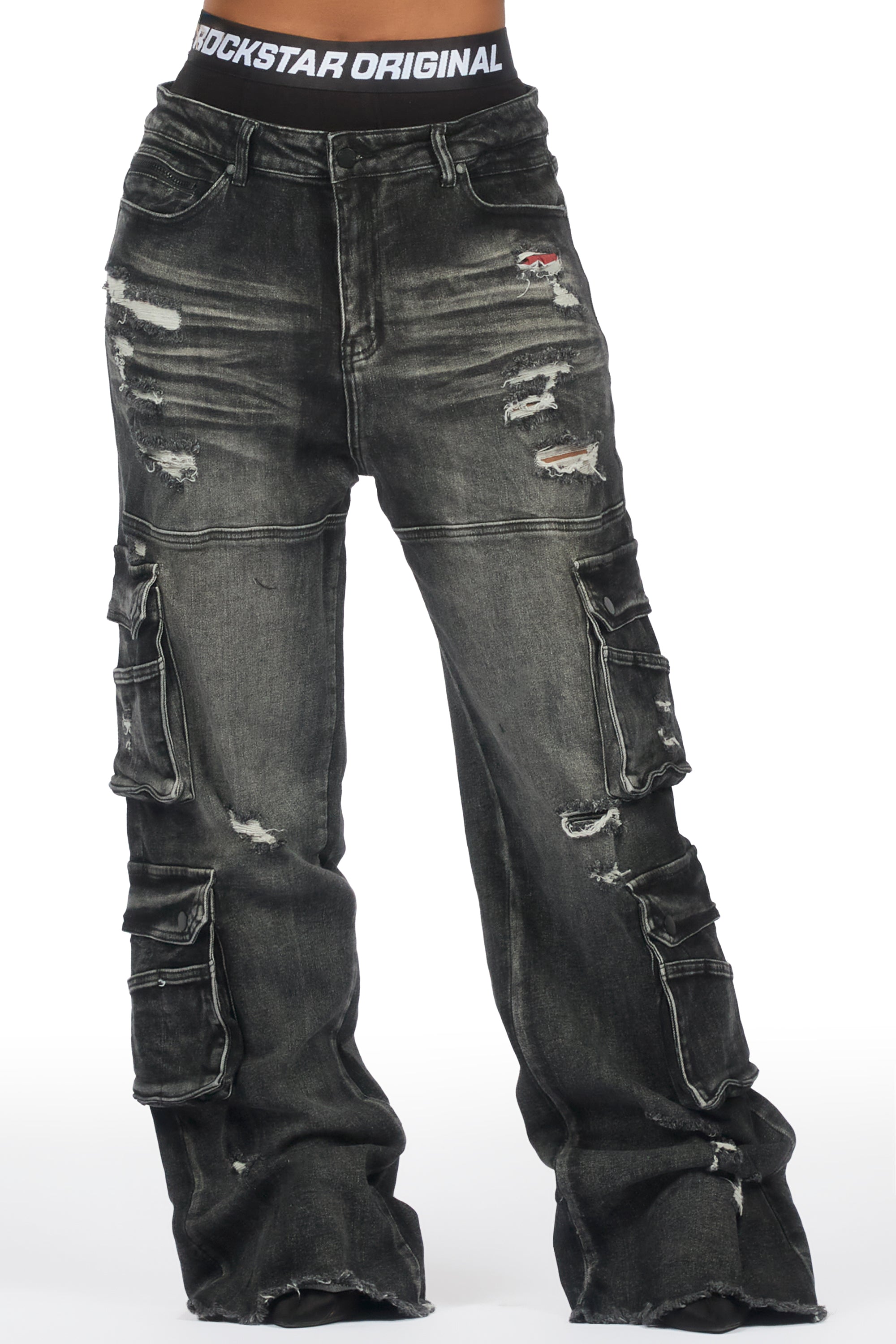 Taite Black Wash Baggy Cargo Jean