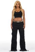 Jinnette Black Baggy Fit Snap Jean