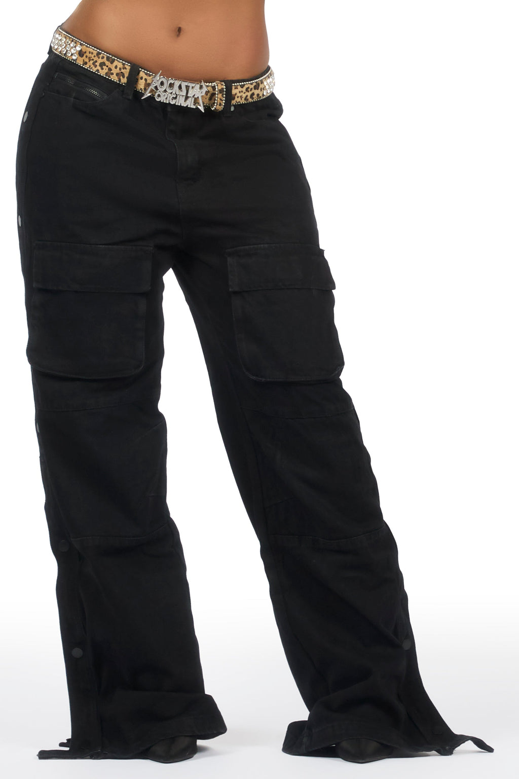 Jinnette Black Baggy Fit Snap Jean