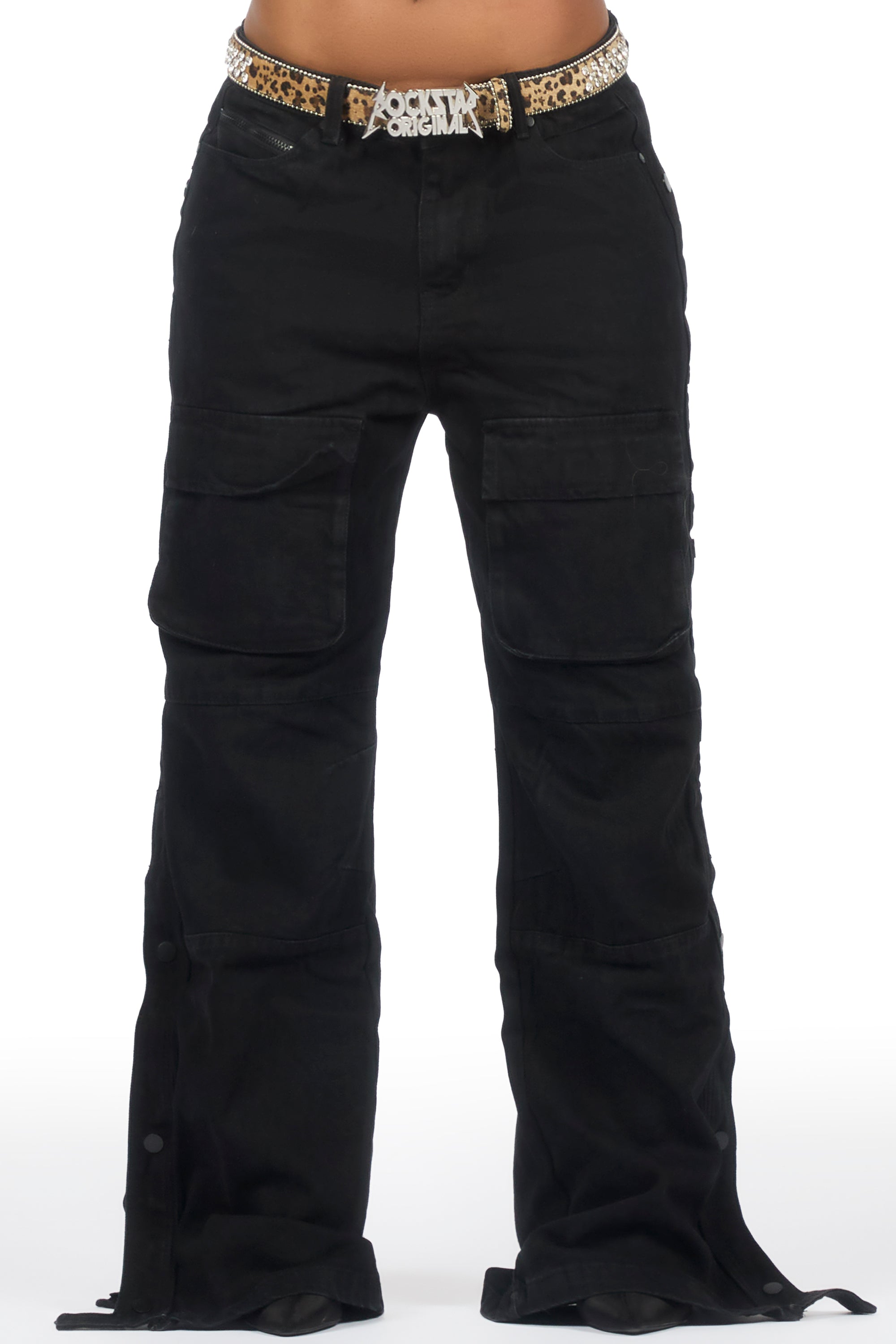 Jinnette Black Baggy Fit Snap Jean