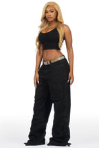 Jinnette Black Baggy Fit Snap Jean