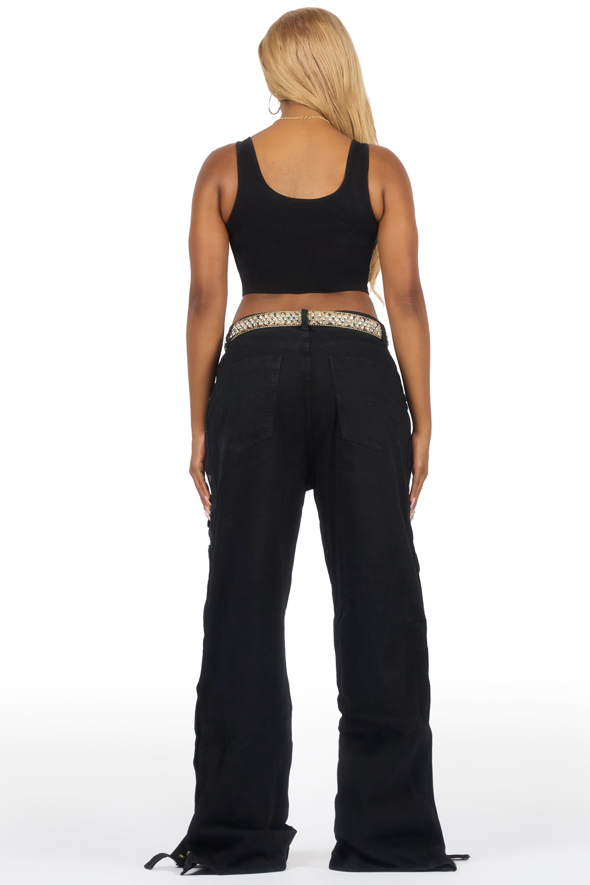 Jinnette Black Baggy Fit Snap Jean