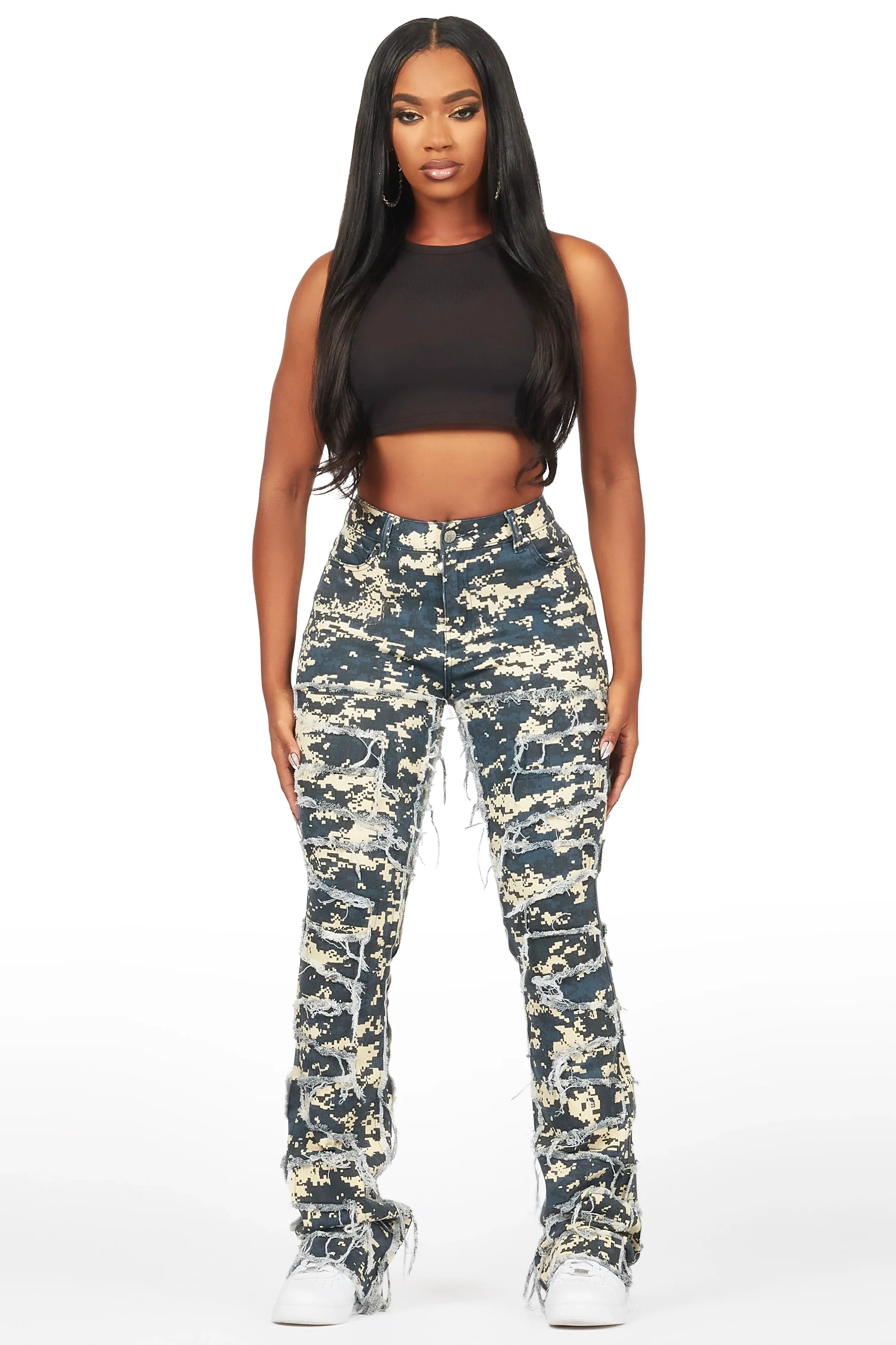 Zariyah Digital Camo Stacked Flare Jean