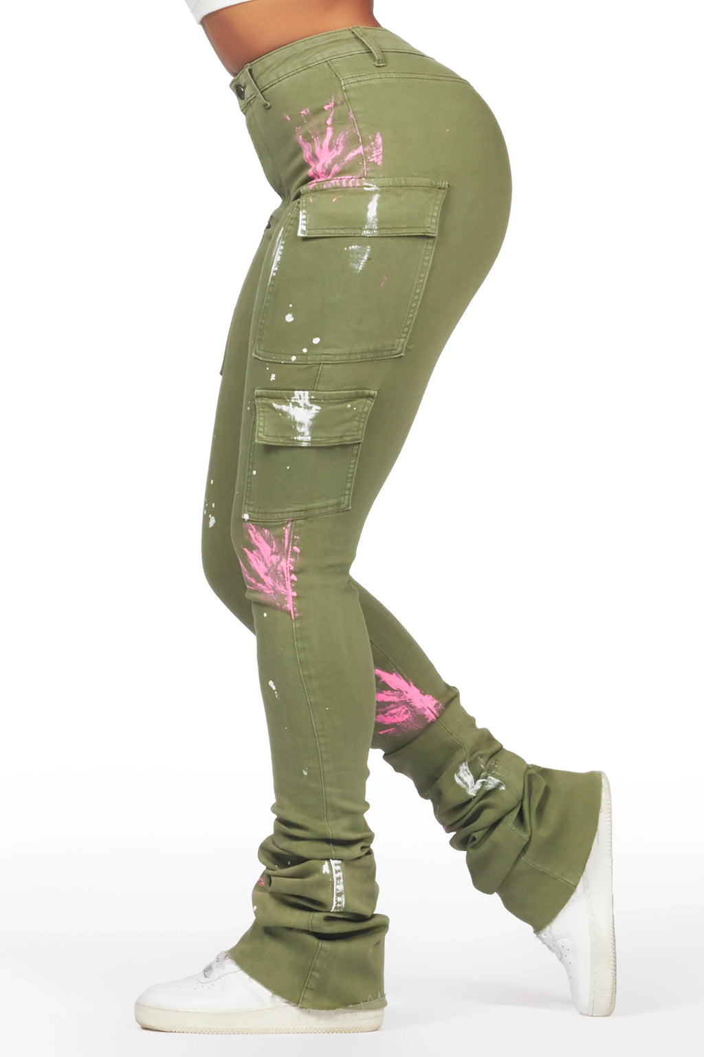 Breanna Olive Painted Super Stacked Jean