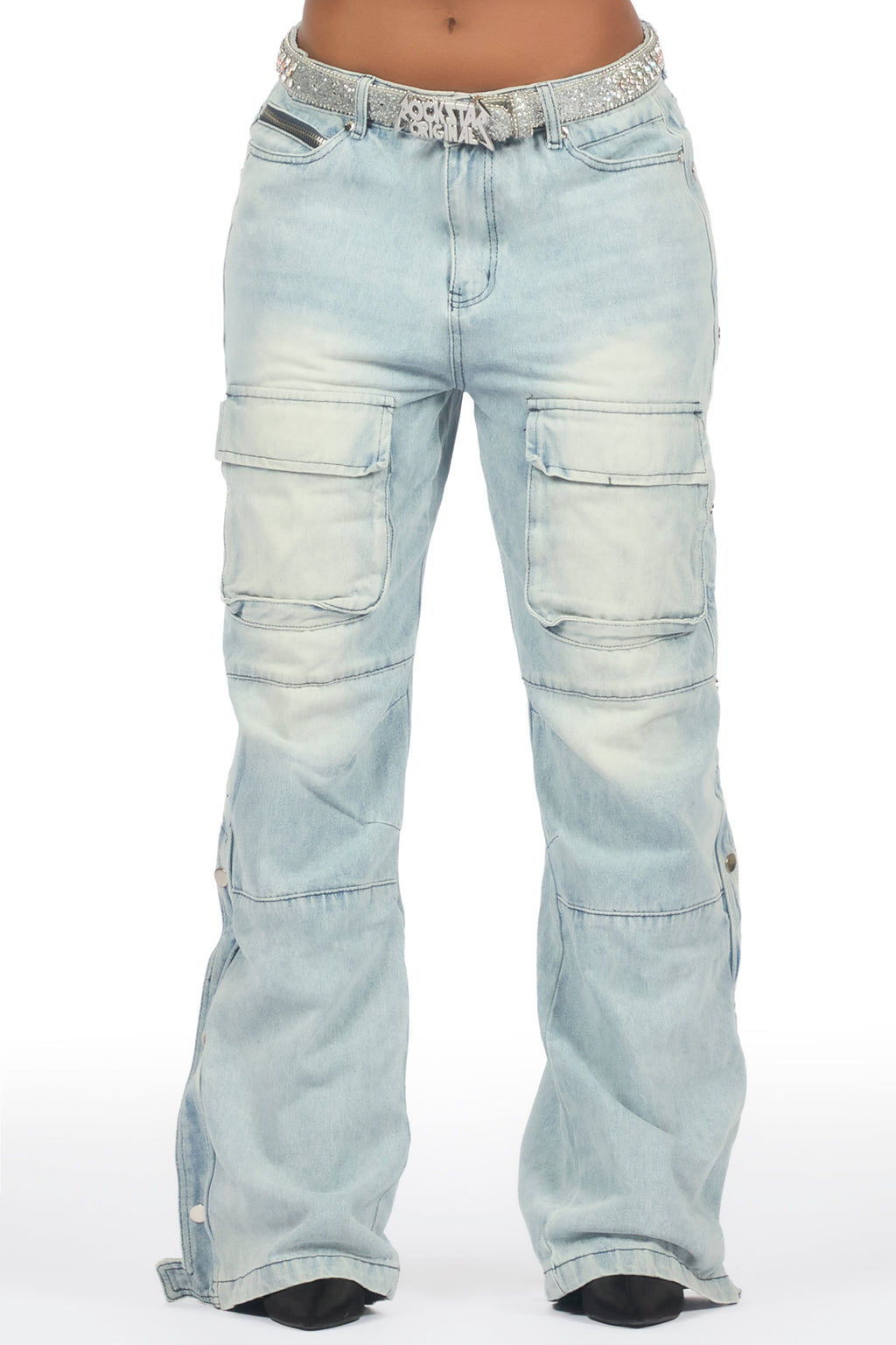 Jinnette Light Wash Baggy Fit Snap Jean