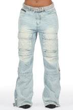 Jinnette Light Wash Baggy Fit Snap Jean
