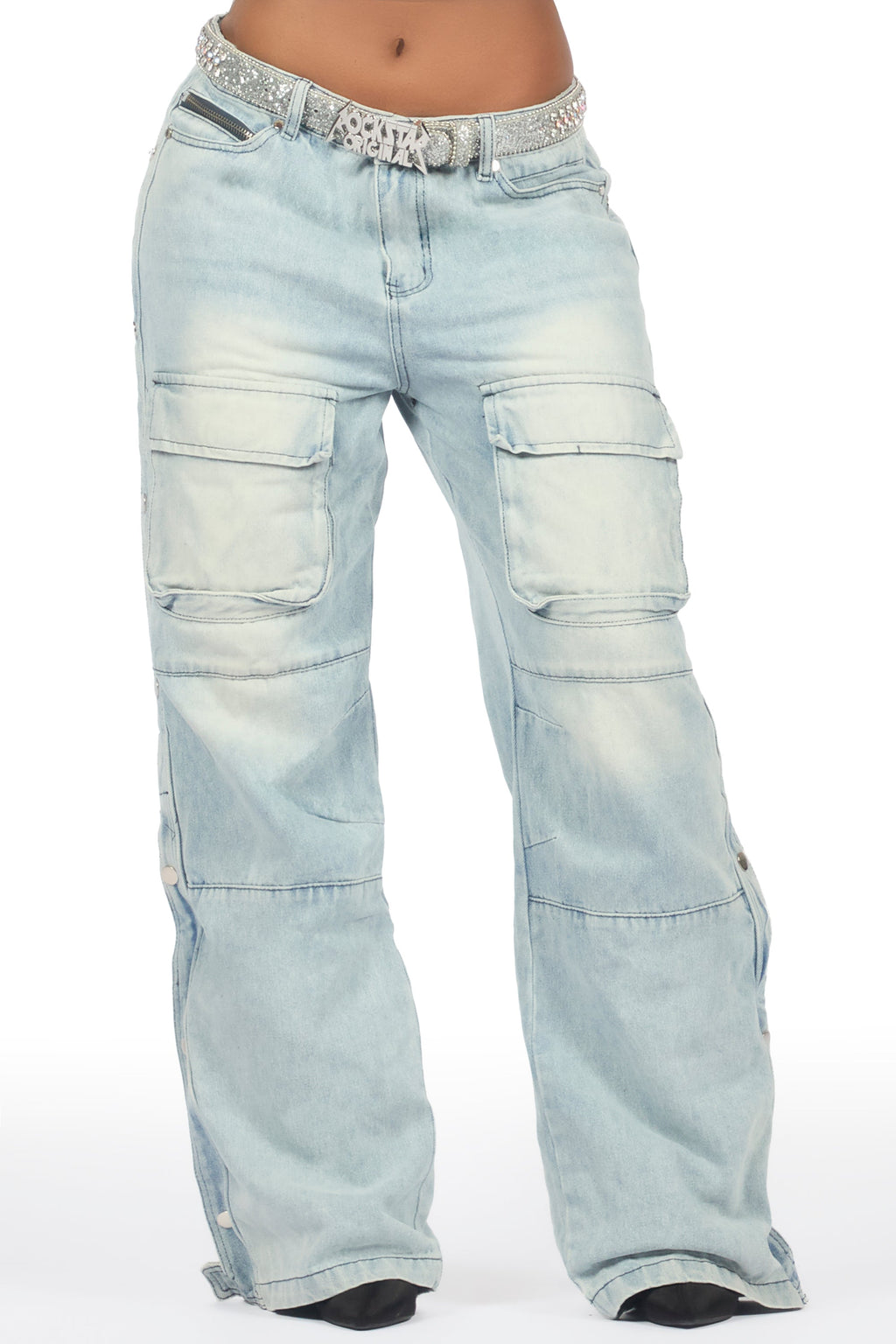 Jinnette Light Wash Baggy Fit Snap Jean