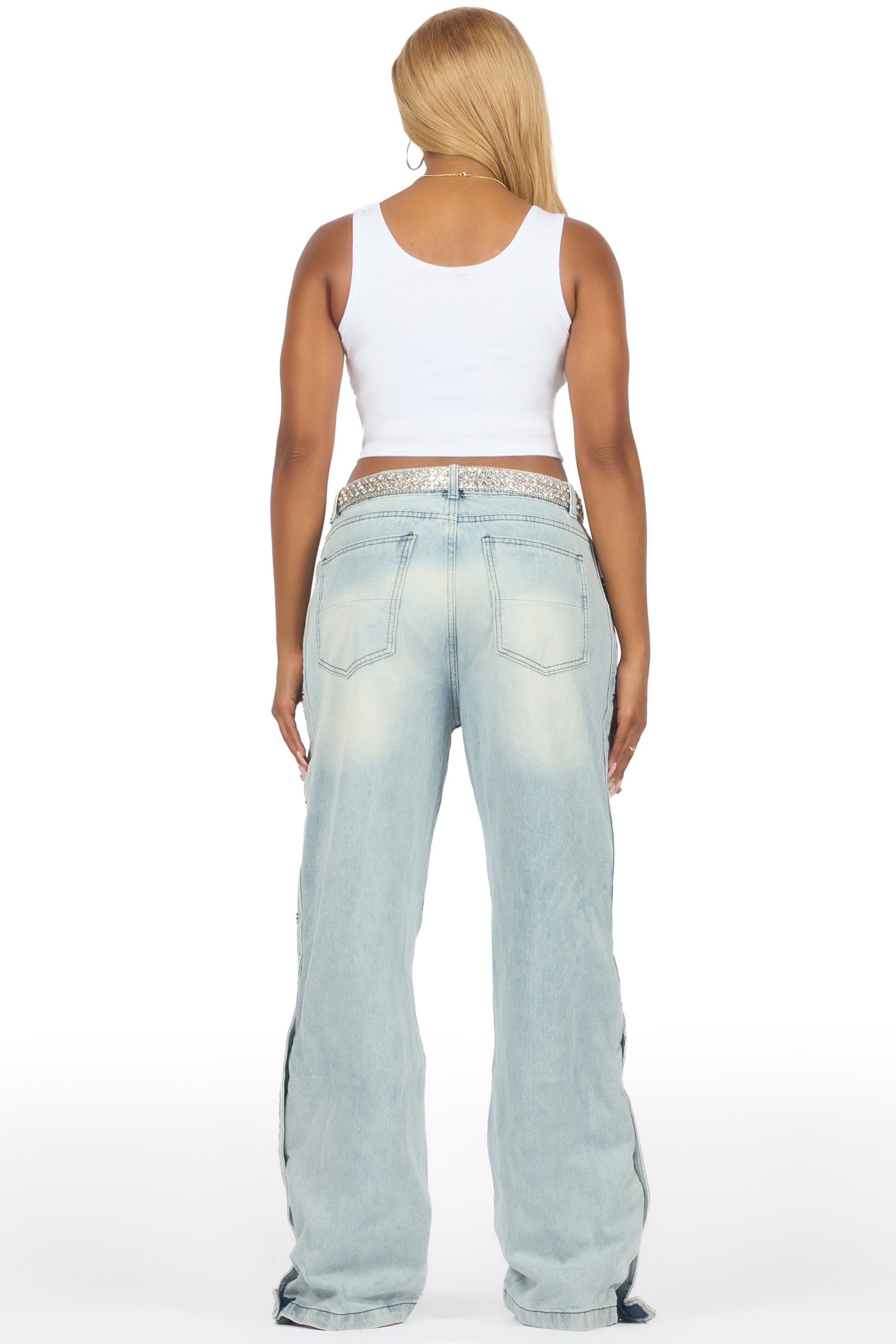Jinnette Light Wash Baggy Fit Snap Jean